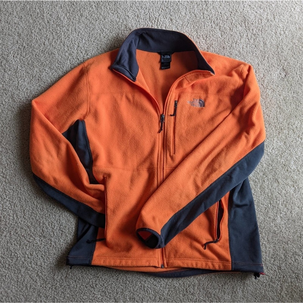 North Face Fleece Orange Gray Full Zip Large